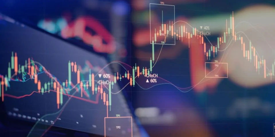 Professional forex trading strategy visualization showing market volatility a Stock Photos