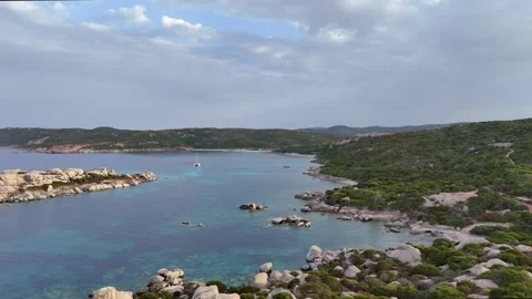 Professional Forward Drone Flight Through Coastal Rocks Sardegna Vídeo Stock 333729112