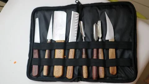 Professional fruit and vegetable carving tool set with various sharp blades.. Stock Photos