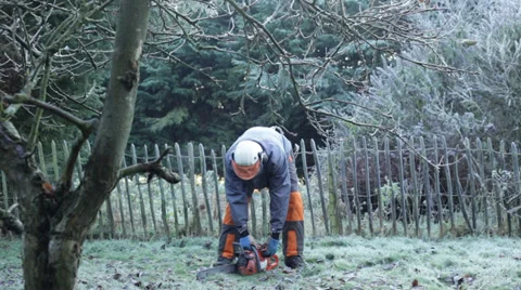 Professional gardener with chainsaw 库存影片 33974828