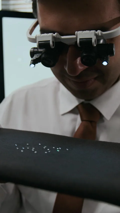 Professional Gemologist Examining Tiny Gemstones with Magnifying Glasses Stock Footage 310115307
