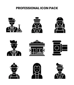 Professional Glyph Bundle Icons Pack Stock Illustration