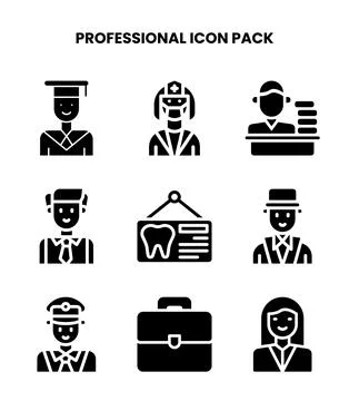 Professional Glyph Icons Pack Stock Illustration