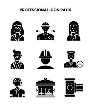 Professional Glyph Icons Pack 库存插图