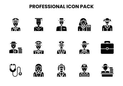 Professional Glyph Vector Icons Pack Stock Illustration