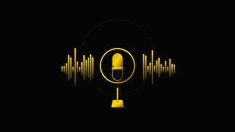 Professional Gold Studio Microphone with Pulsing Equalizer Bars and Expandi.. Stock Footage 346611858
