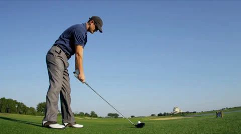 Professional Golfer Teeing Off Golf Course Fairway Stock Footage