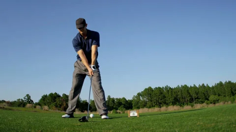 Professional Golfer Teeing Off Golf Course Fairway Stock Footage