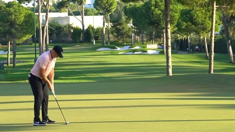 Professional Golfer Teeing Off Golf Course Fairway Stock Footage 105809838