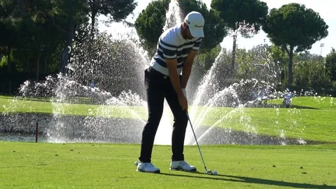 Professional Golfer Teeing Off Golf Course Fairway Stock Footage 105830130