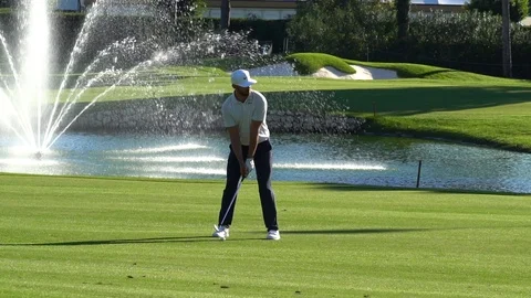 Professional Golfer Teeing Off Golf Course Fairway Stock Footage 105830210