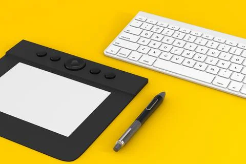 Professional Graphics Tablet with Digitized Pen near Computer Keyboard. 3d Re Stock Illustration