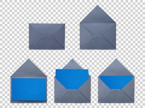 Professional gray envelope set featuring a dark blue blank note card on a t.. Stock Photos