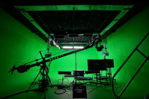 Professional green screen studio for virtual production VP and VFX CGI 스톡 사진