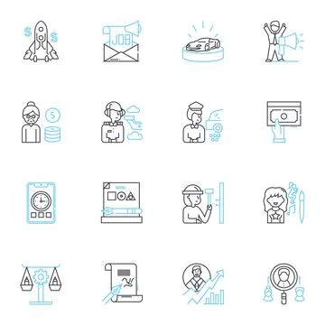 Professional growth linear icons set. Development, Advancement, Learning Illustrazione stock