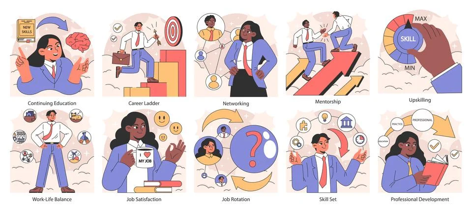 Professional growth set. Pathways and strategies for career advancement Ilustración de archivo