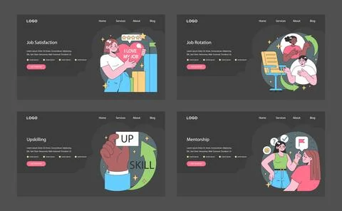 Professional growth web or landing set. Pathways and strategies for career Stock Illustration