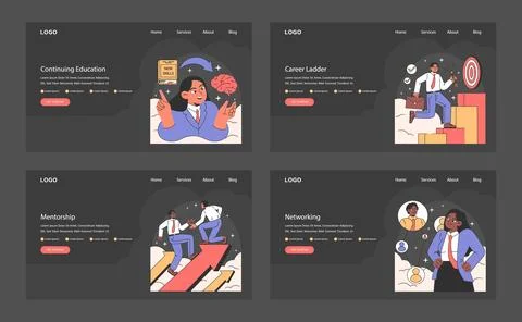 Professional growth web or landing set. Pathways and strategies for career Stock Illustration