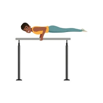 Professional gymnast training on parallel bars. Teen boy in sportswear. Artistic Stock Illustration
