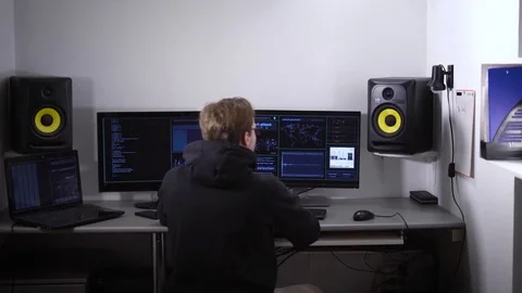 Professional hacker cracked the code and penetrated to the server with a large Stock Footage 72427662