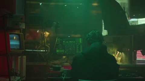 Professional hacker typing on keyboard at night, trying to break password, using 스톡 동영상 158379867