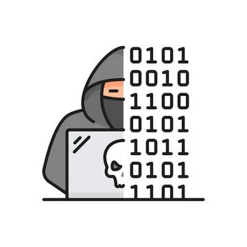 Professional hacker using laptop planning attack Stock Illustration
