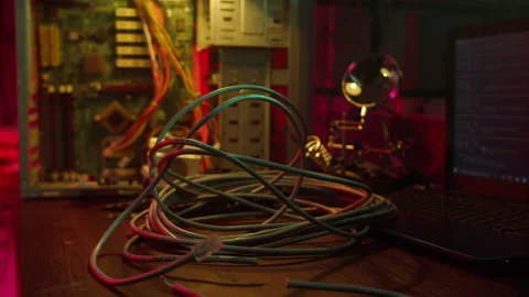 Professional hacker workplace close-up. Technology for hacking computer systems Stock Footage 158926449