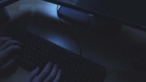 Professional hacker writing web programme code Stock Footage 75018079