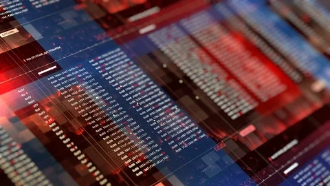 Professional hacking attack, strings of programming code running on screen Stock Footage 98396489