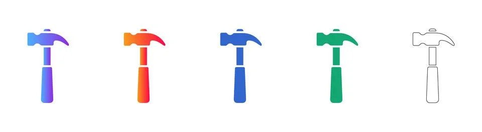 Professional Hammer Tool Icons Set in Multiple Styles Stock Illustration