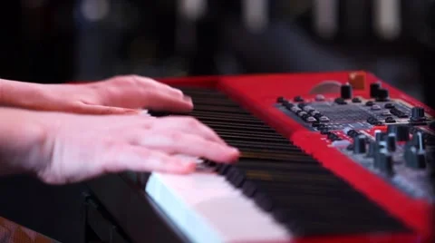 Professional hand playing on keyboard synthesizer Video stock 61280418