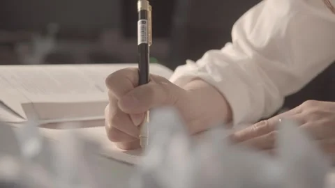Professional Hand Writing Documents on Desk in White Shirt Vídeos de archivo 334639986