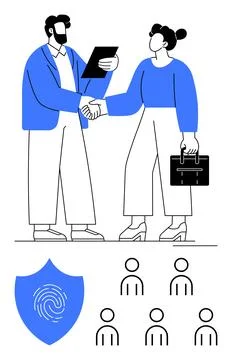 Professional Handshake Agreement with Security and Team Members Stock Illustration