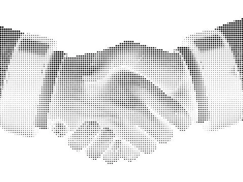 Professional handshake concept depicted in black halftone dots for business.. Stock Illustration