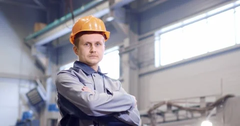 Professional Heavy Industry Engineer-Worker Wearing Safety Uniform and Hard Hat. Stock Footage 149032849