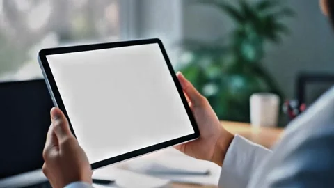 Professional Holding Tablet Blank White Screen Mockup 库存影片 338066713