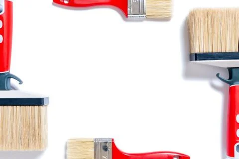 Professional house painter, work tools on a white background Stock Photos