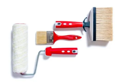 Professional house painter, work tools on a white background Stock Photos