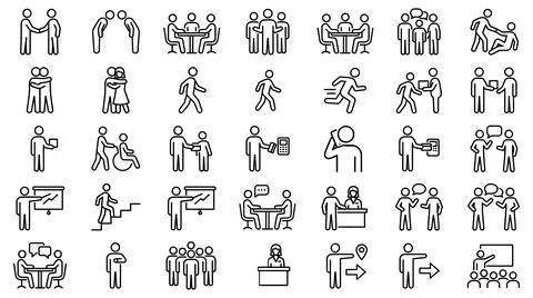 Professional human interaction business communication outline icon collection Stockillustratie
