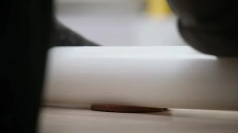 Professional Industrial Dough Sheeter Rolling Out Red Pastry Dough in Commercial Stock Footage 337751626