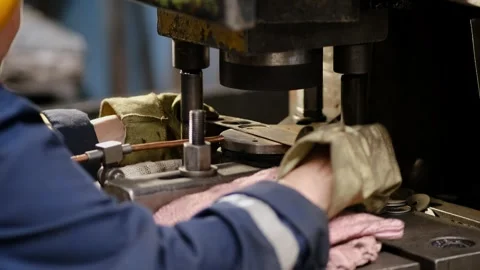 Professional Industrial Worker Operating Heavy Metal Press Machine In Manuf.. Stock-Footage 333245690