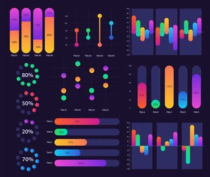 Professional info analysis infographic chart design template set for dark theme Ilustración de archivo