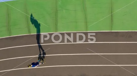 Professional inline skating training. Top view shadow original design. Stock Photos