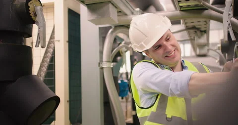 Professional Inspector Engineer foreman in hardhat checking try to opening turni Stock Footage 217370308