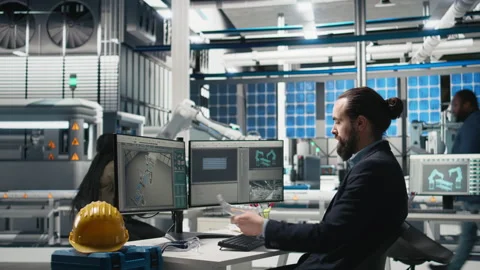 Professional inspector reviewing manufacturing process data on computer Stock Footage 311783838