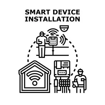 Professional installing smart device system in home 库存插图