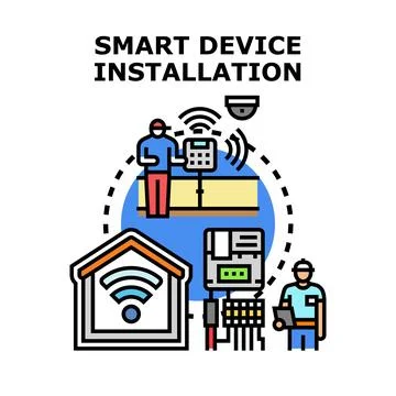 Professional installing smart device system in home Stock Illustration