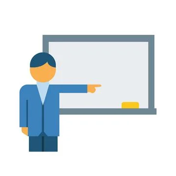 Professional instructor teaching at whiteboard flat vector icon Stock Illustration