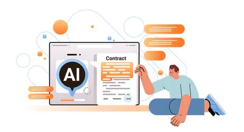 Professional insurance agent analysing financial report policy terms conditions Illustrazione stock