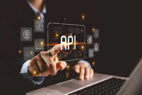 Professional interacting glowing API interface digital data icons represent.. Foto stock